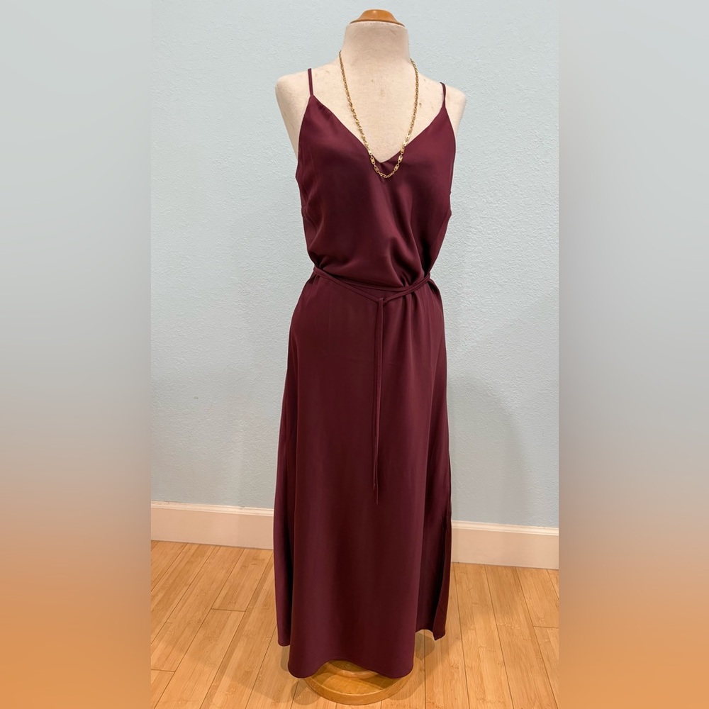 Prologue Sleeveless Maxi Dress in Deep Burgundy with Waist Tie